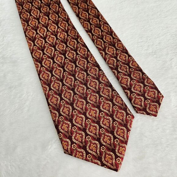 Metropolitan Museum Of Art Fleur-de-lis 100% Silk Mens Necktie Red Orange - Picture 1 of 6